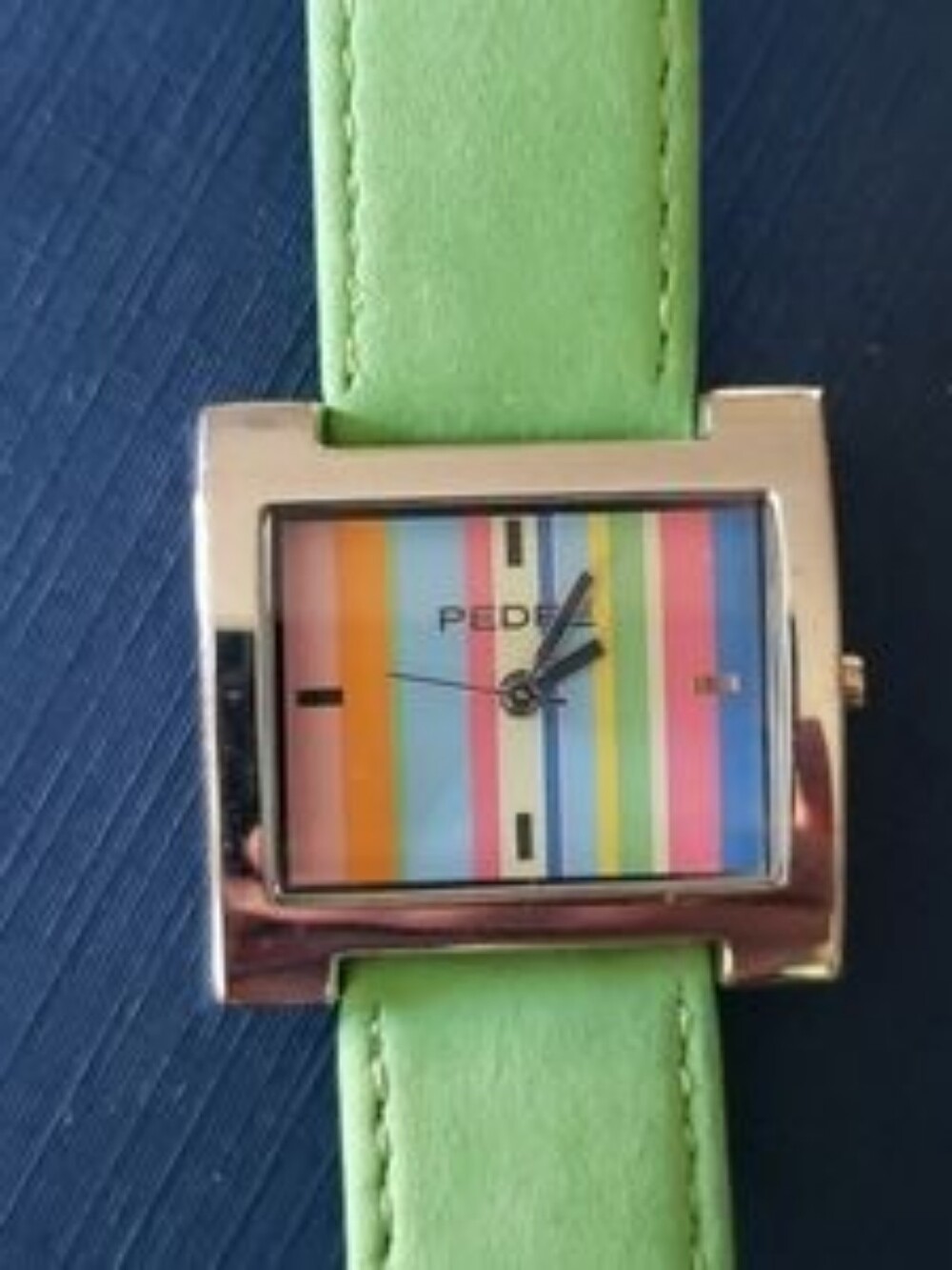 Vtg Pedre Rainbow Stripe Watch Green Genuine Leather Suede Strap Y2K Retro CC
